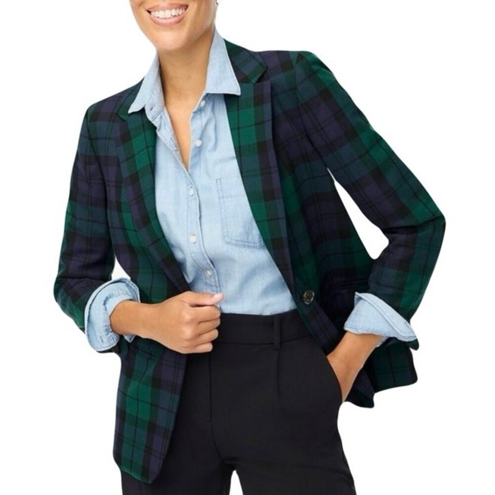 J. Crew Black Watch Plaid One-Button Blazer
